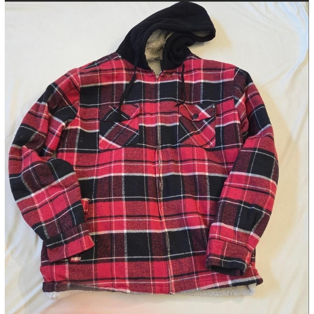 Sapphire Lounge Y2k Red plaid zip up jacket hoodie with fleece lining Size XL